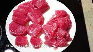 How to cook Fresh Tuna  2 recipes Tuna Steaks amp Garlic Tomato [upl. by Aklam]