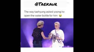 tae asking yoongi to open water bottles for him💜😍🥺 so cute [upl. by Llehcram943]