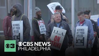 Dockworkers hit the picket line in Philadelphia as port strike starts along the East and Gulf coasts [upl. by Allis348]