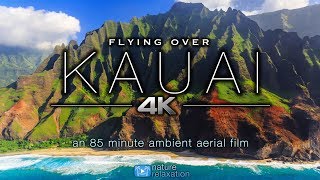 FLYING OVER KAUAI 4K Hawaiis Garden Island  Ambient Aerial Film  Music for Stress Relief 15HR [upl. by Eignat]