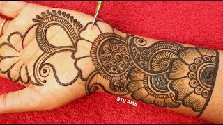 Very beautiful stylish front hand mehandi ka design  easy mehendi design  Simple wedding mehndi [upl. by Gnivri]