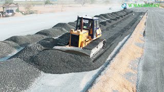 Nice Full Processing Bulldozer Pushing Gravel Installing New Roads Techniques Skills Grading [upl. by Eimmaj]