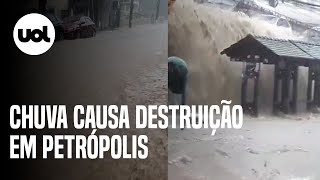 Chuva em Petrópolis temporal causa destruição desabamentos e alagamentos [upl. by Odnalref]