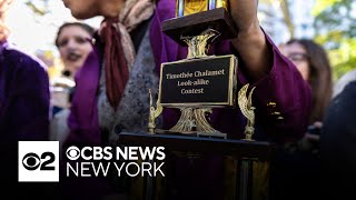 Timothée Chalamet surprises crowd at lookalike contest in NYC [upl. by Repinuj]