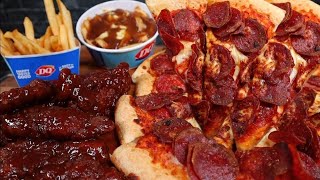 ASMR NO TALKING Pizza Hut Pepperoni amp Cheese Pizza DQ Honey BBQ Tenders Poutine And Fries [upl. by Pammie590]