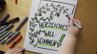 Flipchart gestalten  Begrüßung Ein Zweig mit grünen Blättern [upl. by Hayse]