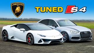 Tuned Audi S4 vs Lamborghini DRAG RACE [upl. by Kotta]