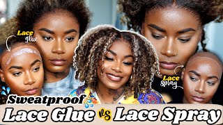 THE BEST💦 SWEATPROOF 💦 LACE GLUE VS LACE SPRAY  Summer Wig Install  Laurasia Andrea x Wowafrican [upl. by Molton]