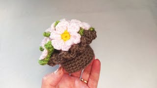 Vasetto di Fiori ad Uncinetto 🌷 Tutorial Facile 💜 Mini flowers in pots Crochet 🎀 [upl. by Einafit977]