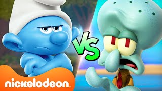 Squidward vs Grouchy Smurf Who’s Grumpier 🤨  Nicktoons [upl. by Yesac274]