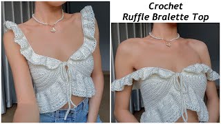 Crochet Ruffle Bralette Top Tutorial  Chenda DIY [upl. by Baptiste]