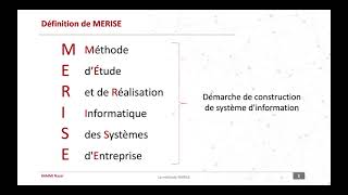 1  Définition MERISE  MERISE  Cours et exercices corrigés [upl. by Acnalb173]