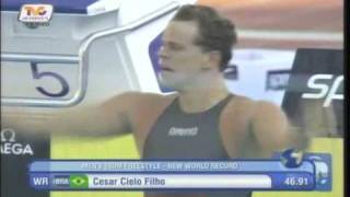 Cesar Cielo BRASIL 4691 100 m livre new world record Roma 2009 [upl. by Bahr179]