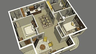 90m2  Simple house plans with 3 Bedrooms 2 Baths [upl. by Lynus]