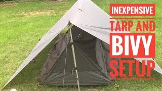 INEXPENSIVE TARP AND BIVY SET UP FOR ULTRALIGHT BACKPACKING UNDER 2 LB [upl. by Ailene213]