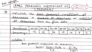 Measure of skewness karl Pearsons coefficient of skewness BTech  Business Statistics  NEB [upl. by Zack]