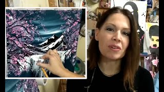 KNIFE PAINTING  WATERFALL AND JAPANESE TREES ENGLISH SUBTITLES NELLY LESTRADE [upl. by Neelloc364]