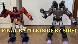 Robosen Transformers MiniTheater Megatron Vs Optimus Prime Final Battle Front Side By Side View [upl. by Eahcim]