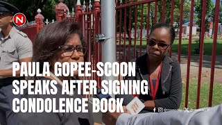 Paula GopeeScoon speaks after signing Panday’s condolence book [upl. by Spevek]