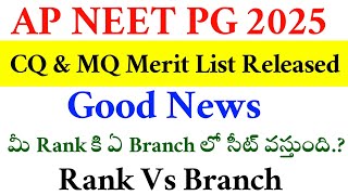 NEET PG 2024  AP MERIT LIST ANALYSIS  RANK VS BRANCH  VISION UPDATE [upl. by Beedon]