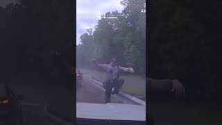 Dashcam video shows officer on side of road narrowly escape careening BMW Shorts [upl. by Arlyn]