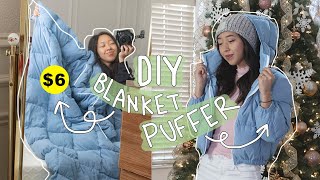 DIY Make A Puffer Jacket From An Old Blanket  Thrifted Transformations coolirpa [upl. by Anaahs]