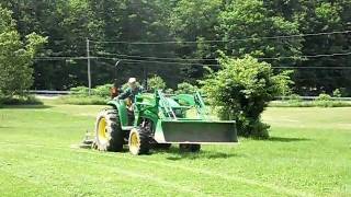 JOHN DEERE 4120 TRACTOR CUTTING GRASS WITH LAND PRIDE MOWER [upl. by Lledraw182]