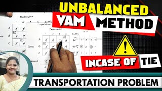 Unbalanced  VAM  Transportation Problem  Vogels Approximation Method In case of Tie  Kauserwise [upl. by Emmi778]