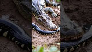 Crocodile and python wrestle in the mud python animals wildlife crocodile [upl. by Hildagarde]