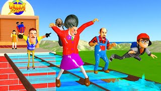 Scary Teacher 3d vs Squid Game Jumping Glass bridge 5 Times Challenge and Miss T vs Tani Winning [upl. by Redfield909]