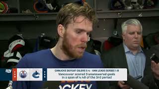 Connor McDavid speaks to the media after the Oilers lost 54 to the Canucks in Game 1  8052024 [upl. by Zia918]