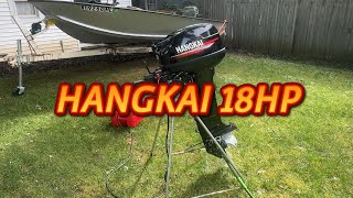 Hangkai 18hp outboard motor unboxing and startup [upl. by Meenen]