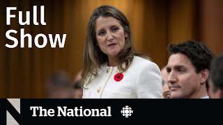 CBC News The National  Fall economic update Ontario strike ban Moving scam bust [upl. by Tivad]