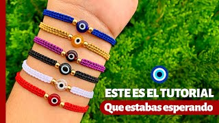 🧶PULSERAS de hilo Macramé FACILES con OJO TURCO 🧿Pulseras de MACRAME paso a paso [upl. by Eidak]