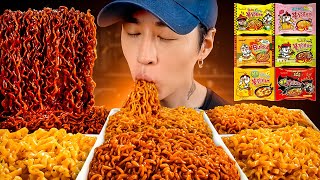 ASMR MUKBANG SPICY FIRE NOODLES CHALLENGE Black Bean 2X Nuclear Carbonara Curry Cheese Corn [upl. by Nyltiac]