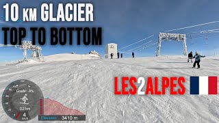 4K Skiing Les2Alpes 10 km Glacier Blue Top to Bottom at 3400 Metres France GoPro HERO11 [upl. by Amihsat]