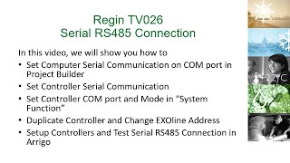 Regin TV026 Serial RS485 Connection [upl. by Stockwell837]