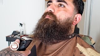 Cleaning Up an Untrimmed Beard amp Taper Fade Haircut  Beardbrand Studio [upl. by Kaiulani]