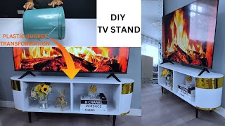 PLASTIC BUCKET TRANSFORMED INTO TV STAND How to recycle plastic bucket to DIY tv stand [upl. by Birck]