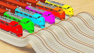 Six Trains vs Impossible Speedbump Parallel Rail Tracks Crossing  BeamNGDrive [upl. by Eeimaj]