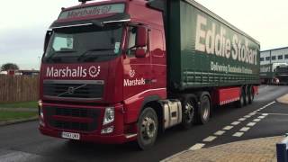 3 Stobart Wagons leaving Appleton Thorn Depot [upl. by Ahsieker]