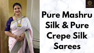 Pure Mashru Silk amp Pure Crepe Silk Sarees  SamathaReddyStudio [upl. by Marcelle]