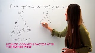 The Maths Prof Highest Common Factor HCF  Greatest Common Factor GCF of 140 amp 126 [upl. by Atalanti]