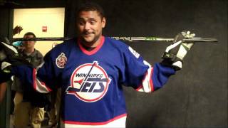 NHL Star Dustin Byfuglien Dons Winnipeg Jets Sweater for the First Time [upl. by Starlene]