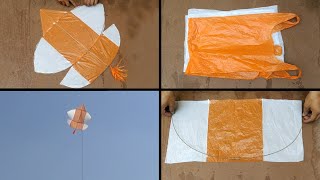 How to make Tukal kite Patang with plastic bag at home with flying test diy with polypropylene bag [upl. by Beasley]