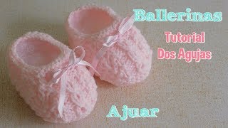 Ajuar dos agujas o palitos como tejer escarpines o ballerinas [upl. by Dymphia]