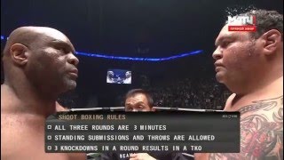 Bob Sapp vs Akebono 2 Shootboxing rules RIZIN 12312015 Full fight [upl. by Auqinat]