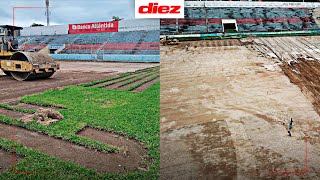 Así avanzan los trabajos en el Estadio Ceibeño donde se instalará césped híbrido [upl. by Tur]