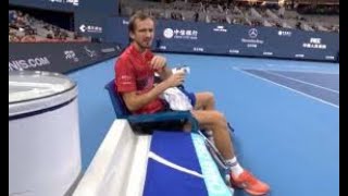 quotSHOCKING Moment Daniil Medvedev KICKS Camera Off During Alcaraz Clashquot [upl. by Ardnasac452]