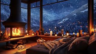 Snowstorm Breathtaking View Crackling Fire amp Cats  Winter Ambience for Sleep Relax or Study [upl. by Eniamret]